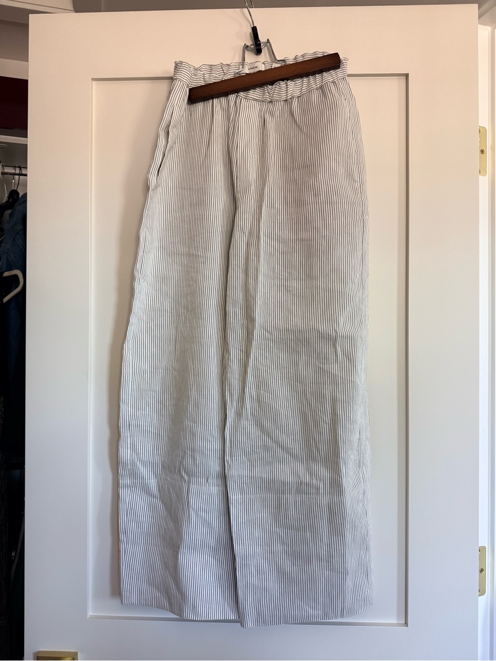 Vince White and Light Gray Pinstripe Wide-Leg Pant